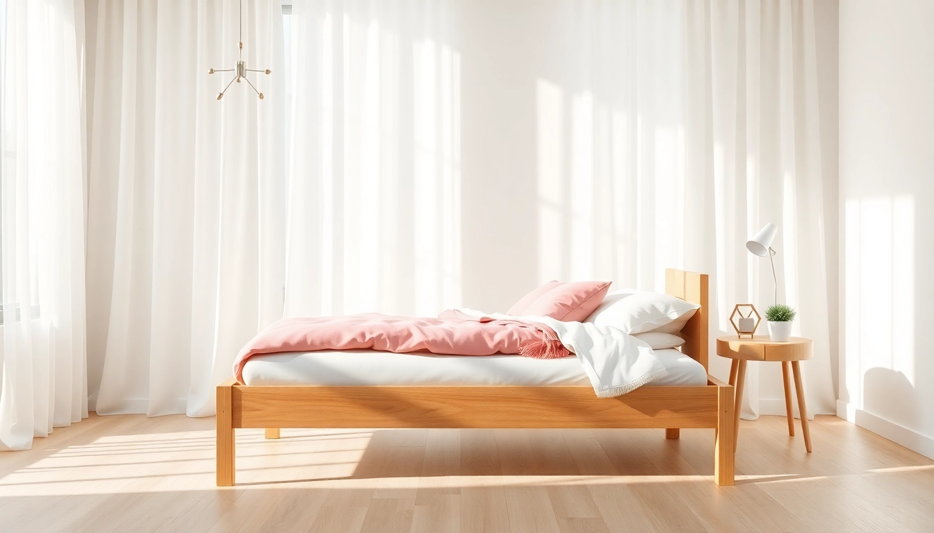 Elegant twin bed frame in a cozy bedroom setting with plush bedding and natural light.