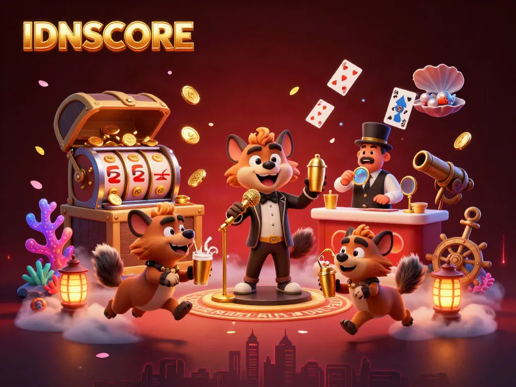 Experience thrilling entertainment at IDNSCORE’s lively casino club, featuring animated hyenas in a dynamic comedy scene.