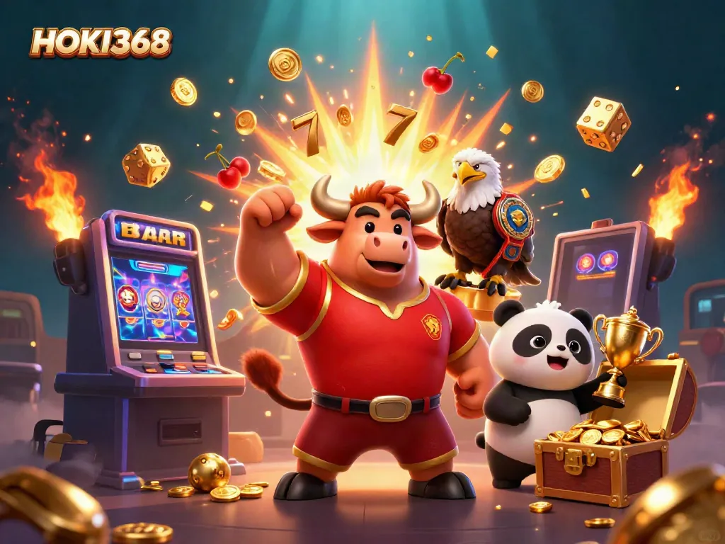 Experience thrilling gameplay with HOKI368 while engaging with vibrant casino elements and characters.
