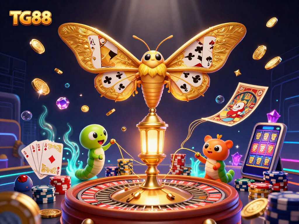 Play slots and win at TG88 with exciting 3D casino illustration showcasing vibrant gaming elements.