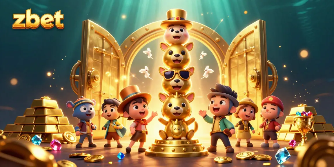 Experience zbet's vibrant casino action with golden treasures and a whimsical totem.
