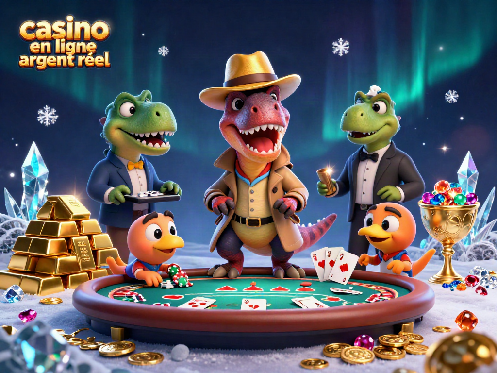 Jouez à des jeux de casino en ligne argent réel avec des personnages amusants autour d'une table de blackjack.