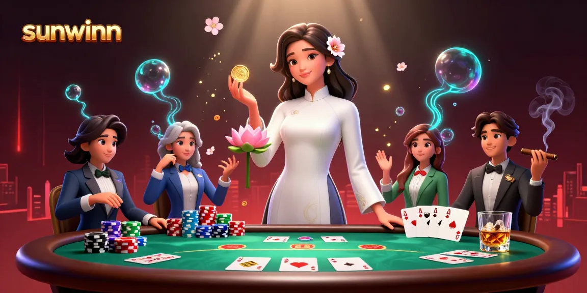 Experience thrilling gameplay at sunwinn casino, showcasing an elegant Asian woman amidst poker elements.