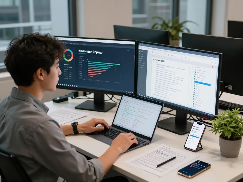 Engaging workspace showcasing group buy seo tools in a modern marketing office.