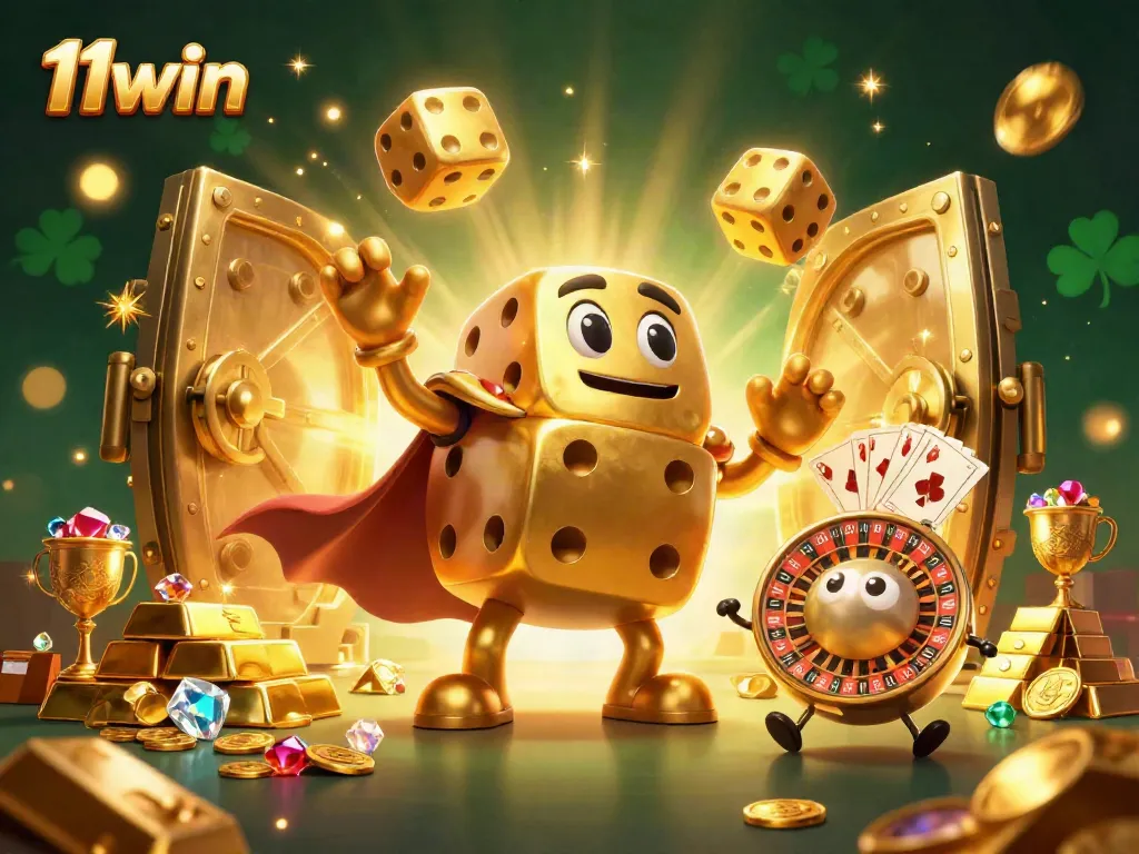 Experience thrilling gameplay with 11win's golden dice golem and vibrant casino elements.