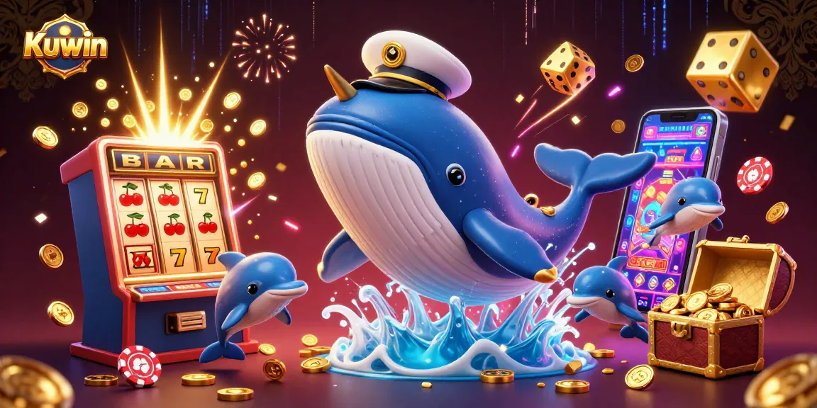 Kuwin offers dynamic gaming experiences as a whale and dolphins entertain players among slots and treasures.