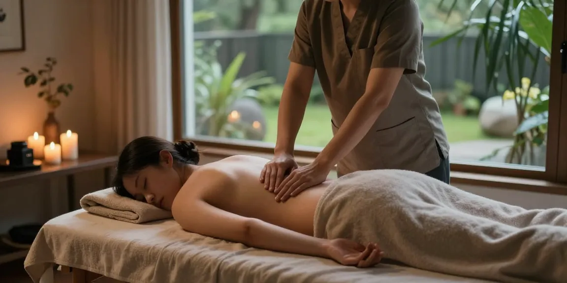 Client receiving 동작구출장안마 in a serene home spa, enhancing relaxation.