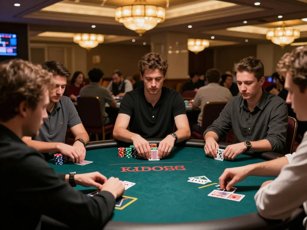 Exciting poker game scene at a reputable casino highlighting nhà cái cá cược uy tín with intense players and vibrant atmosphere.