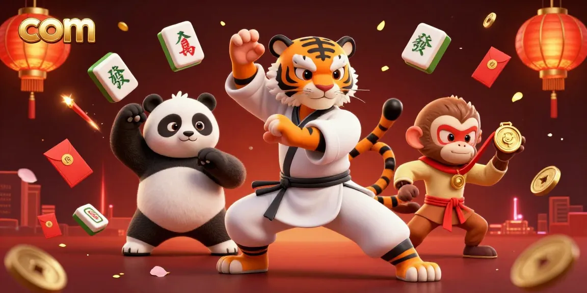 Engage with com in a vibrant 3D casino scene featuring a kung fu tiger master and playful elements.