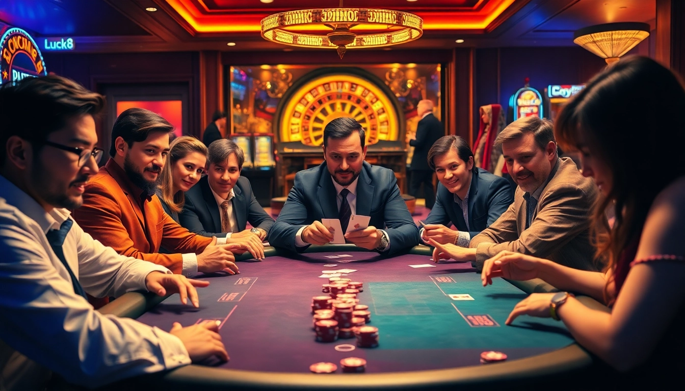 Watch players strategize and engage in high-stakes poker at Luck8 casino, immersed in a luxurious atmosphere.