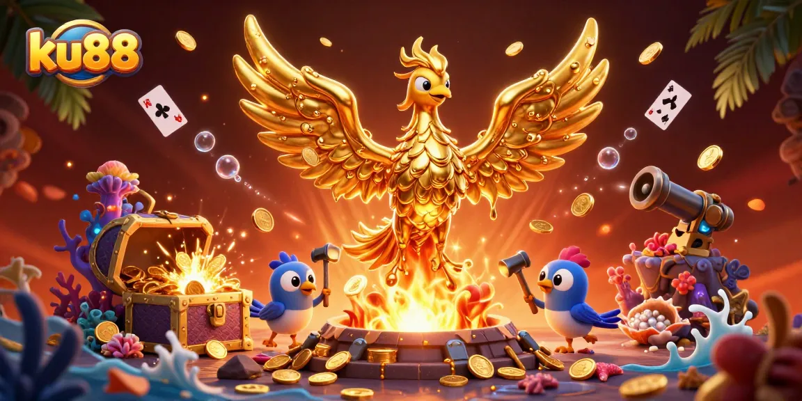 Experience the thrill at ku88 as a molten golden phoenix emerges with treasures and games!