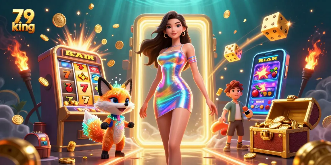 Experience thrilling wins at 79 king with vibrant slot machines, gold coins, and lively casino elements.