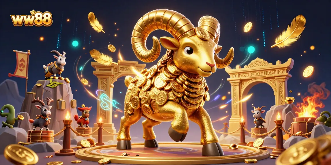Experience thrilling action at ww88 with golden ram charging through a dynamic casino scene.