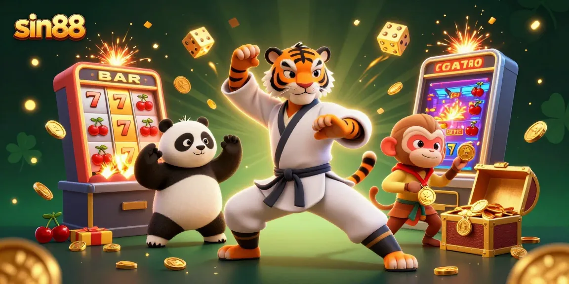 Experience thrilling gameplay with sin88, featuring a kung fu tiger master and vibrant casino elements.