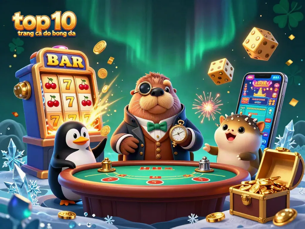 Cá cược bóng đá tại top 10 trang ca do bong da với walrus, penguin và pufferfish nói chuyện tại bàn poker