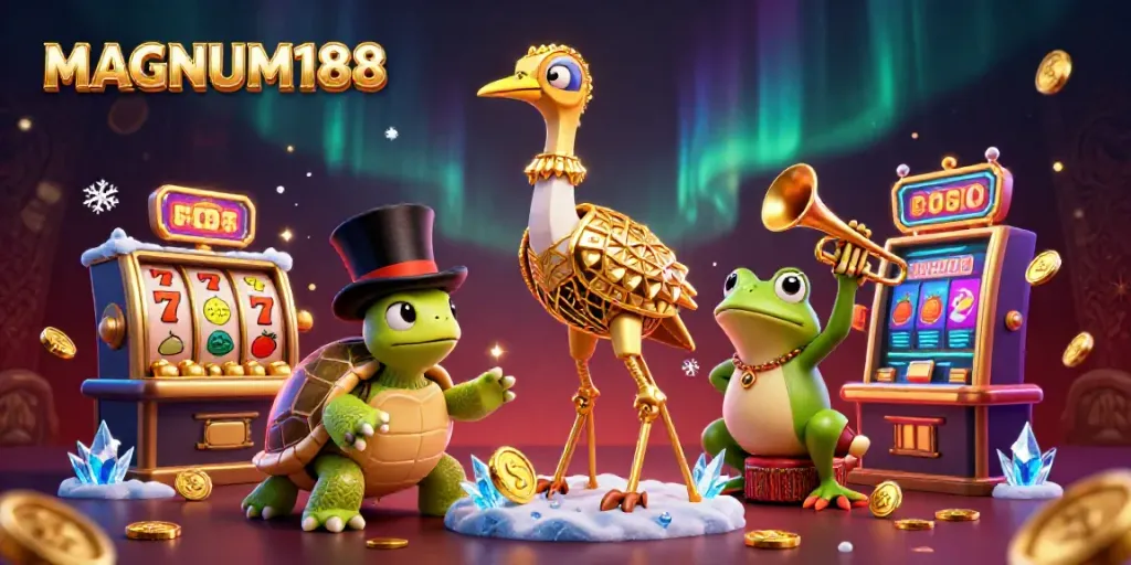 Experience MAGNUM188's thrilling slot action in a vibrant casino scene.