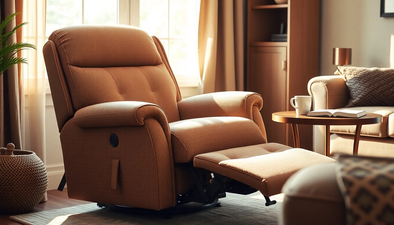 Comfortable lift chair recliner in a cozy living room with natural lighting.