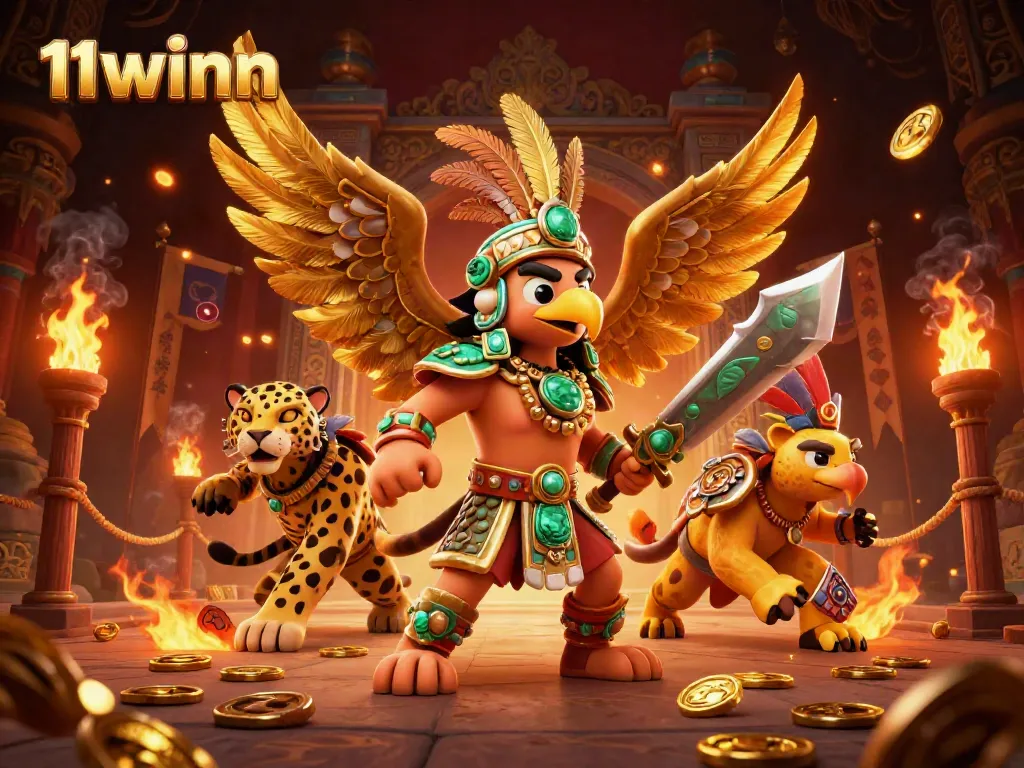Experience thrilling gameplay at 11winn with an Aztec warrior scene showcasing vibrant elements and excitement.