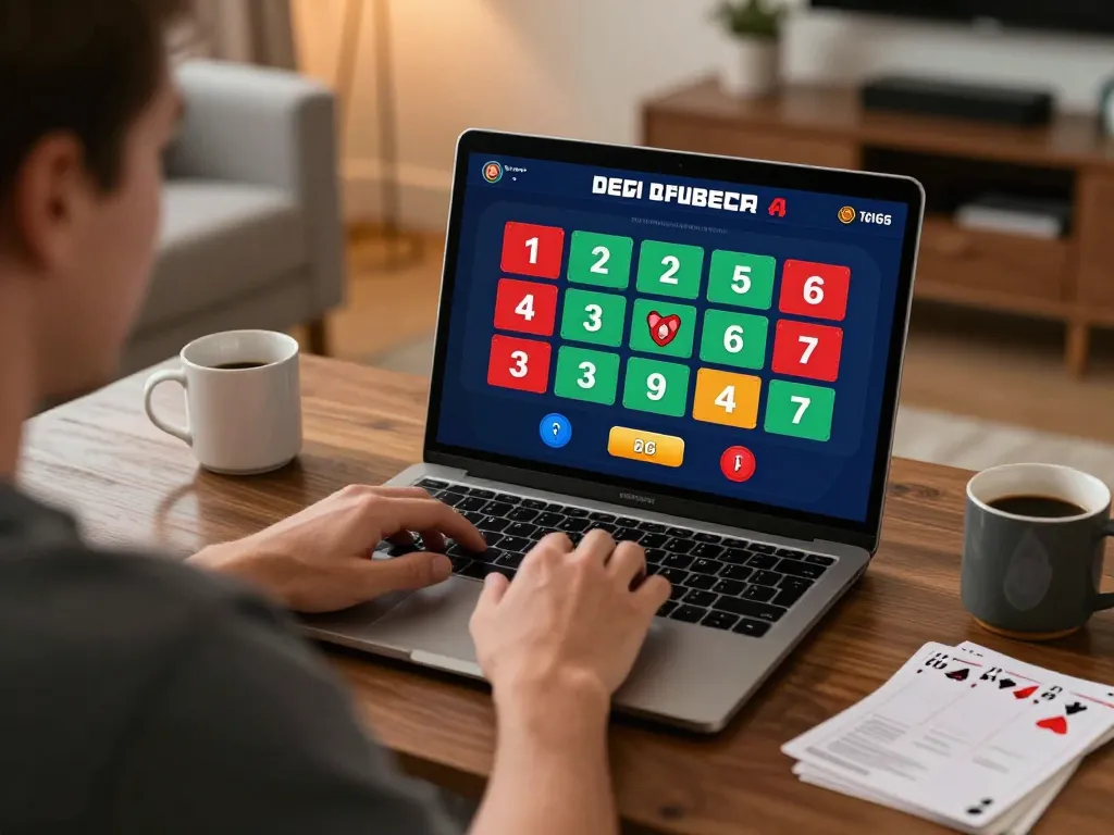 79king player enjoying online blackjack at home with strategy notes and laptop