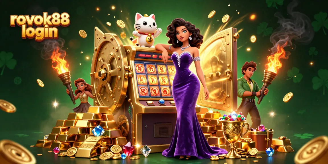 Experience seamless gaming with rokok88 login, featuring an elegant woman at a jackpot slot machine.