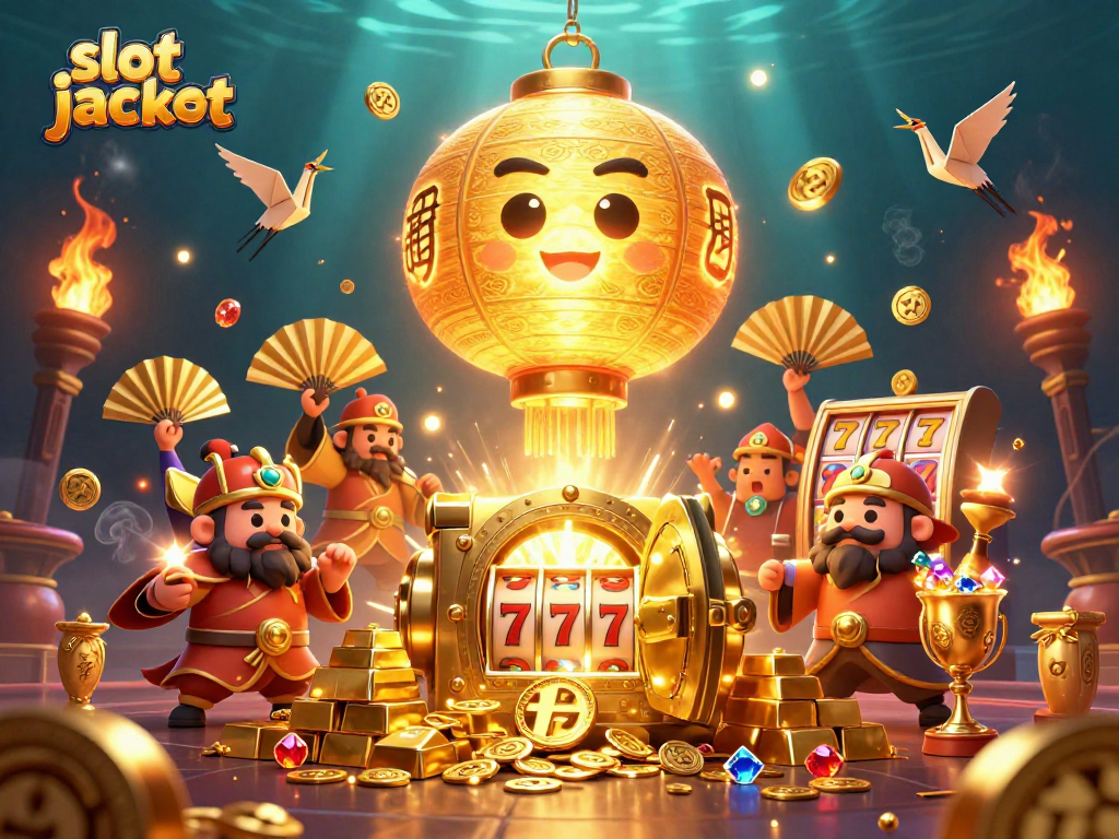 Experience the excitement of a slot jackpot with vibrant casino elements and rich gold details in this dynamic scene.