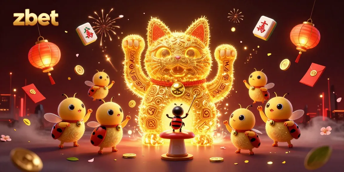 Experience thrilling zbet action with a vibrant lucky cat illustration filled with casino magic.