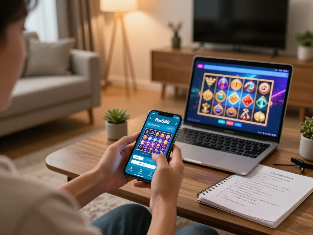 Engaging with the fun88 mobile app in a stylish home setting for online gaming
