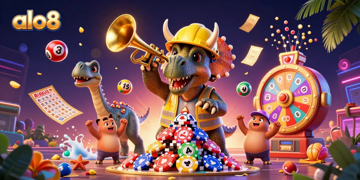 Engage with the exciting world of alo8, featuring lively characters and vibrant casino elements in a dynamic gambling scene.