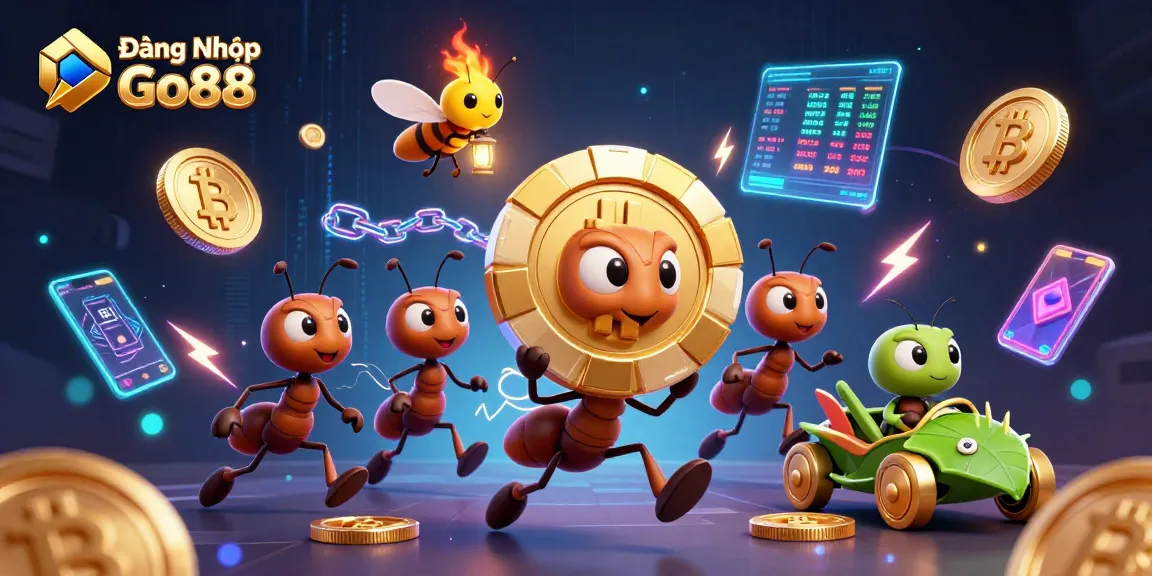 Join the fun in Đăng Nhập Go88 as ants pull off a heist with golden poker chips!