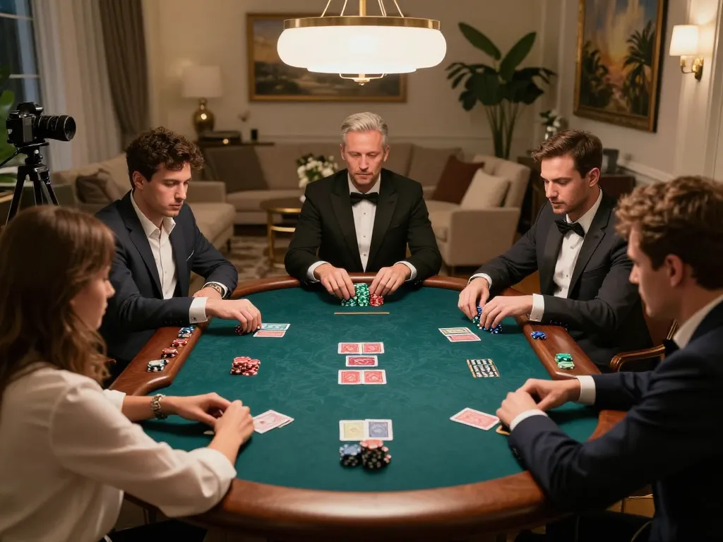 Players engaged in high-stakes poker at home, highlighting sc88 gambling strategies and excitement