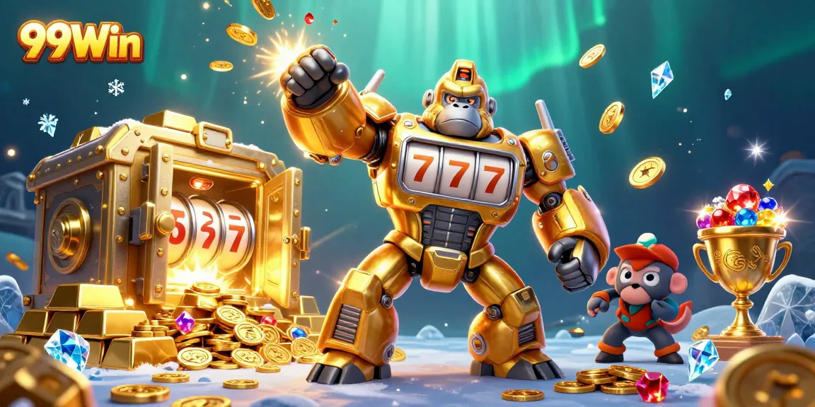 Experience thrilling wins with 99Win in an exciting casino illustration featuring treasure galore!