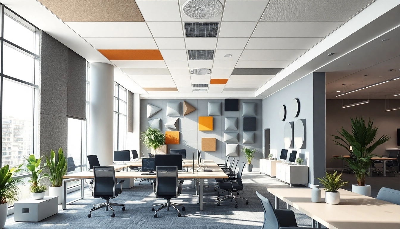 Install Acoustic Panels in a contemporary workspace with colorful designs for sound absorption.