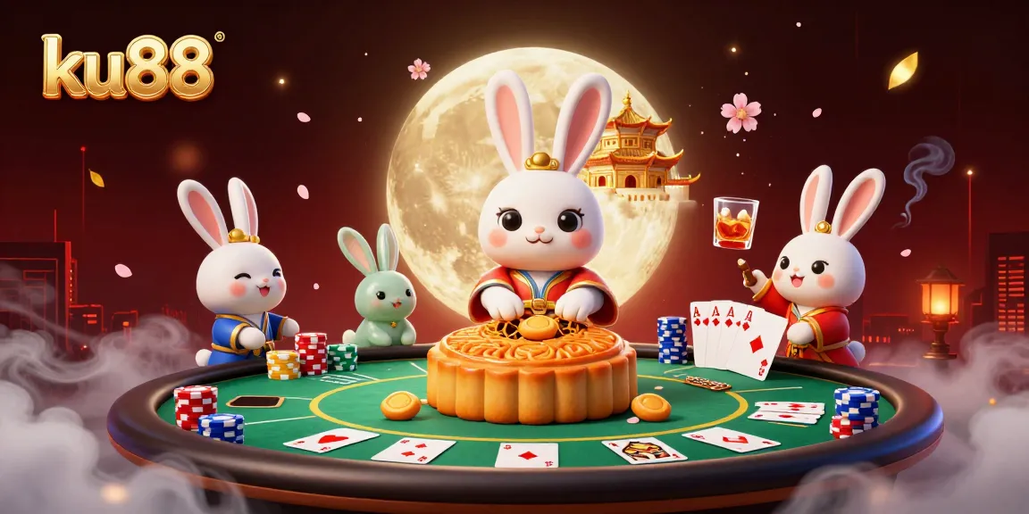 Engage with ku88 in a vibrant casino scene featuring poker chips and moon rabbits.