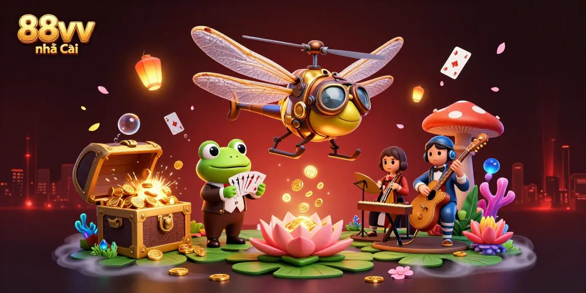 Experience the thrill at 88vv nhà cái with colorful casino games and lively characters in an engaging scene.