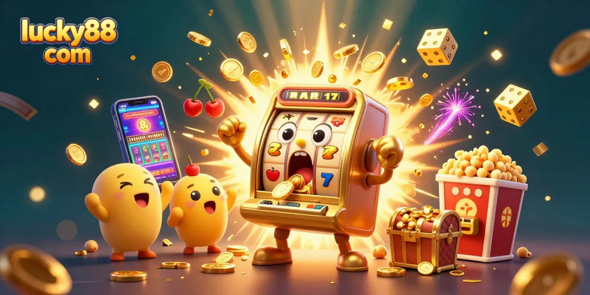Experience exciting wins with lucky88 com in this vibrant casino scene filled with jackpots and cheerful slot machines.