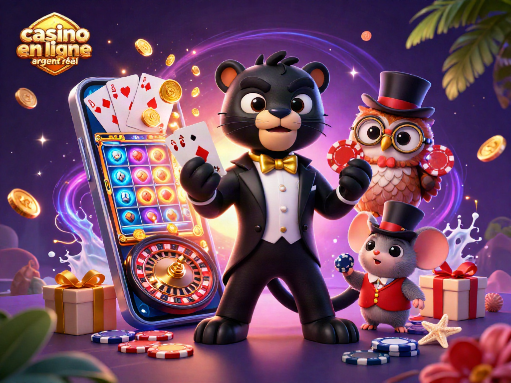 Jouez dans un casino en ligne argent réel avec des personnages 3D animés, des jetons et des cartes captivants.
