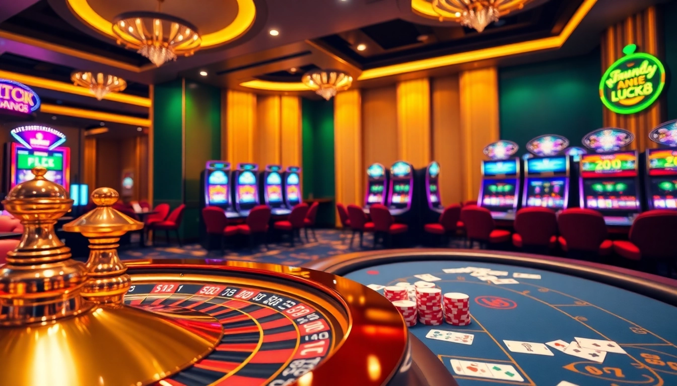 Engaging players at TRANG CHỦ LUCK8 with a luxurious gaming experience featuring roulette and poker tables.