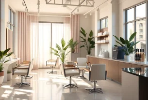 Beautiful interior of hair salons san diego featuring modern styling stations and natural light.