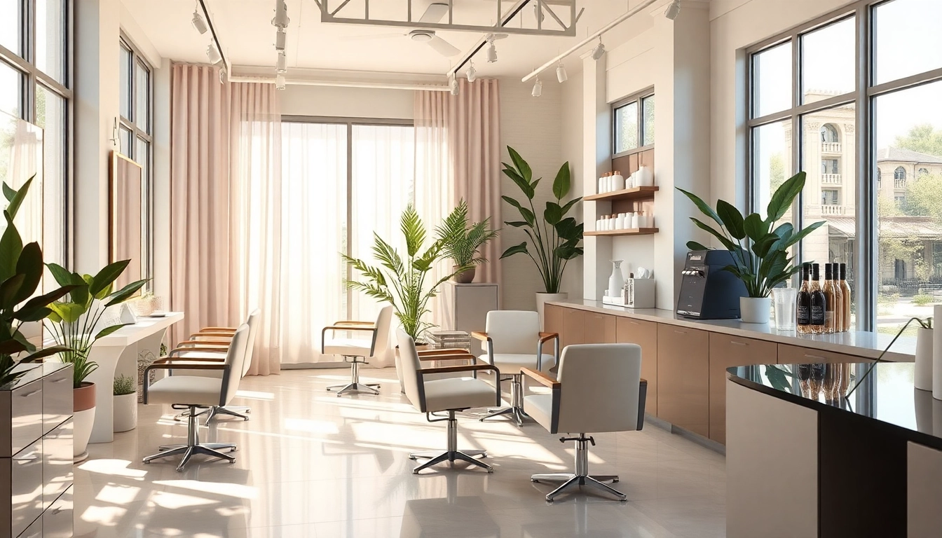 Beautiful interior of hair salons san diego featuring modern styling stations and natural light.