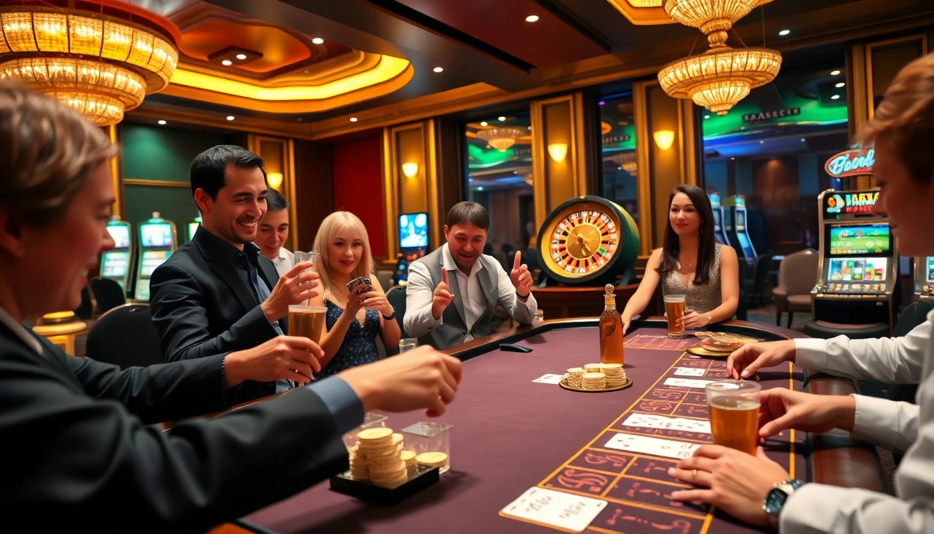 Experience the excitement of trang chỉ tg88 at an upscale casino with vibrant gaming tables and slot machines.