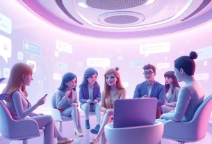 A vibrant virtual chat scene highlighting interactive porn chat ai characters in a friendly digital environment.