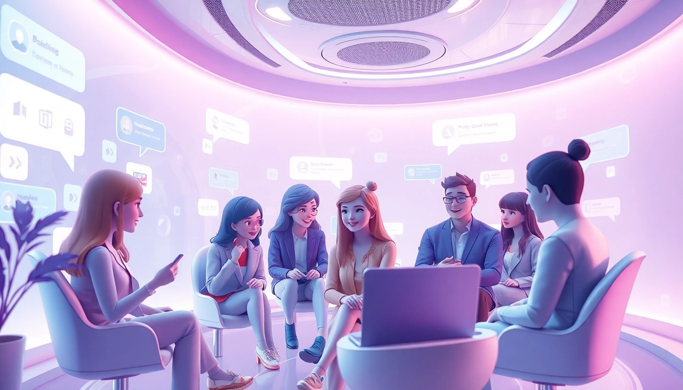 A vibrant virtual chat scene highlighting interactive porn chat ai characters in a friendly digital environment.