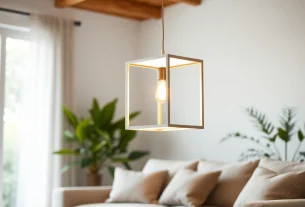 Stylish square light fixture illuminating a modern living room with elegant decor.