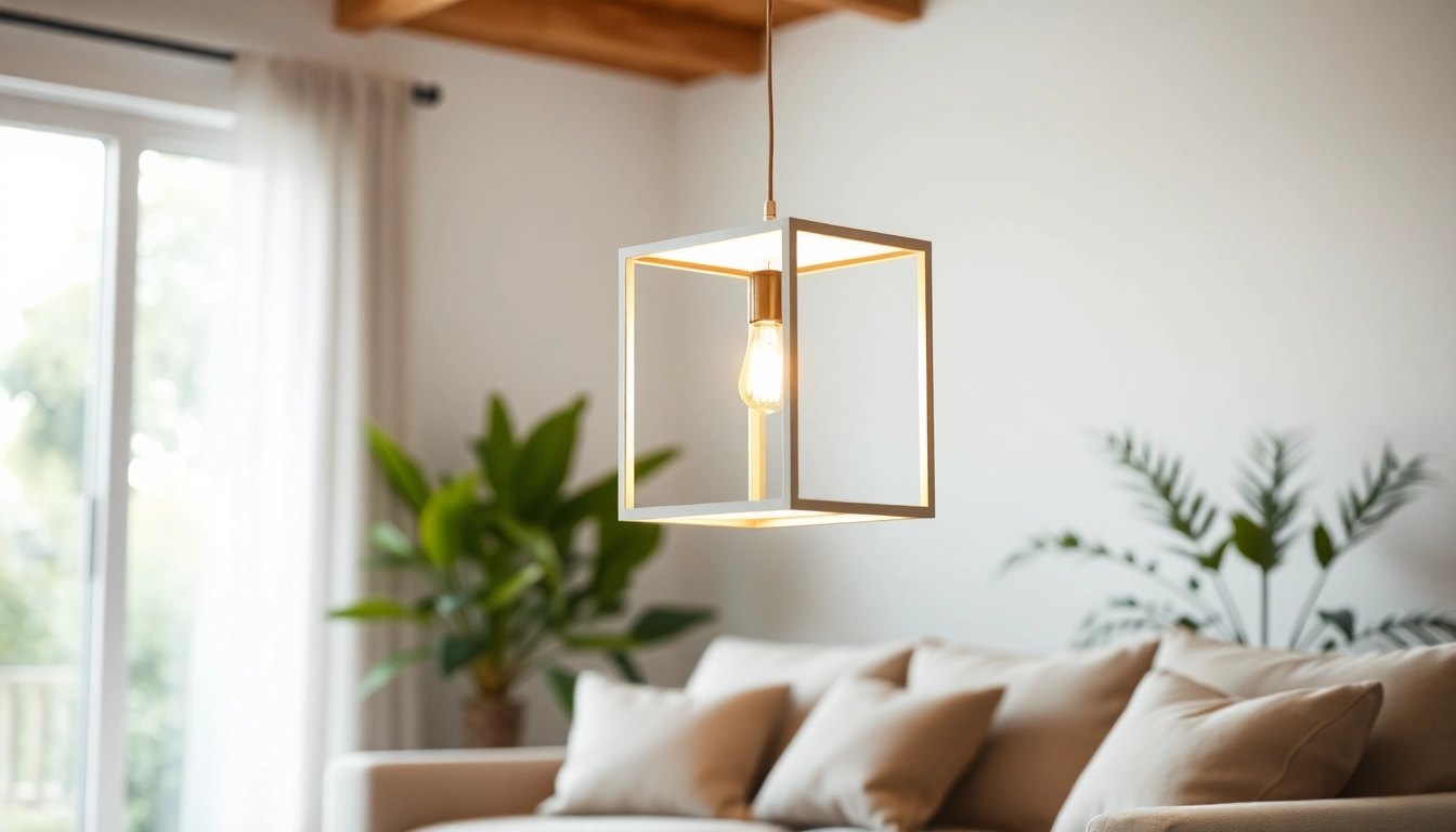 Stylish square light fixture illuminating a modern living room with elegant decor.