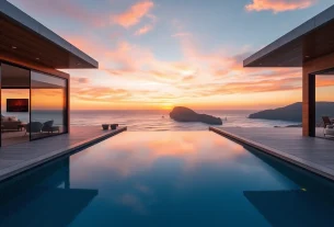 The Orleans Cape residence features modern architecture with ocean views and elegant outdoor spaces.