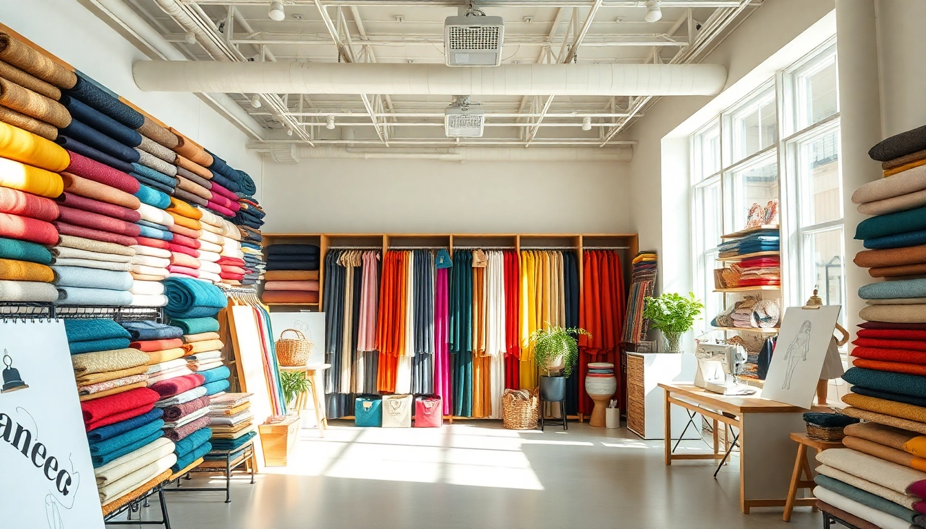 Bekijk stoffen webshop nederland met diverse kleurrijke stoffen in een uitnodigende showroom.