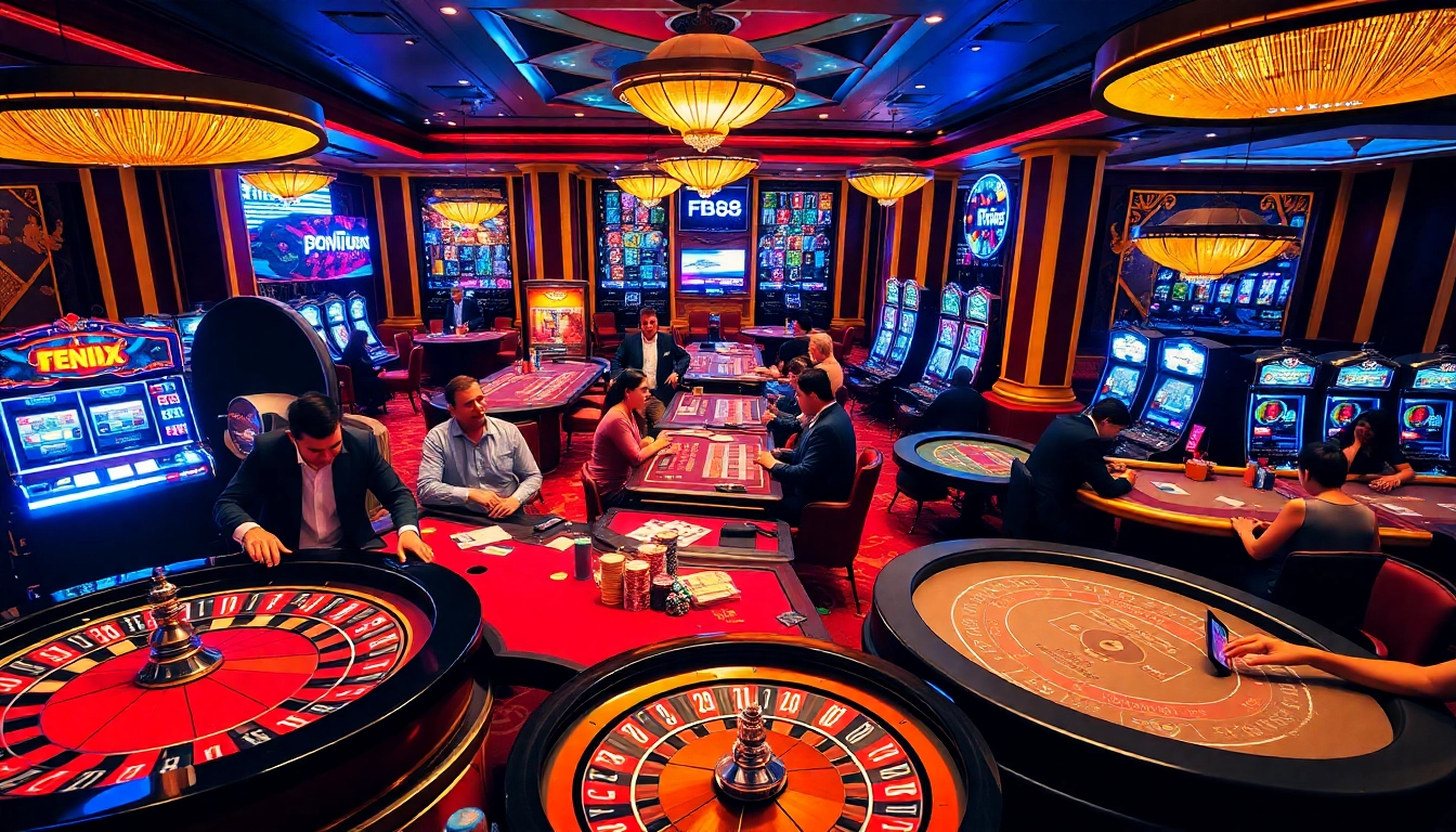 Experience the thrill of gaming at Nhà Cái FB88 with vibrant casino tables and exciting gameplay.