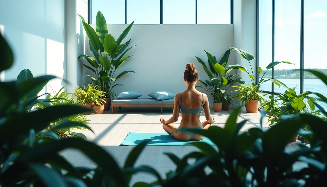 Practicing mindfulness to combat stress and anxiety in a serene wellness space.