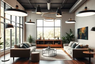 Shop ModernLighting stylish fixtures illuminating a contemporary living room.