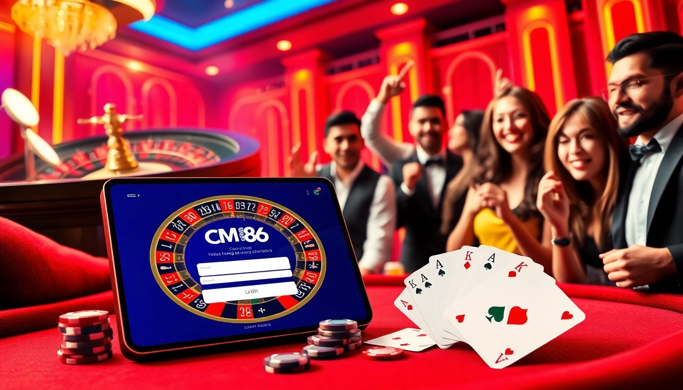Experience the excitement of CM88 đăng nhập with vibrant casino visuals featuring roulette and poker.